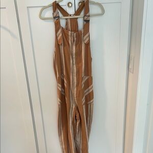 Free People Striped Tan Jumpsuit